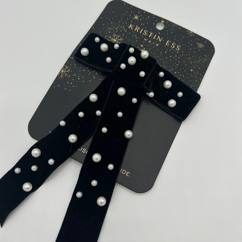 Kristin Ess "The Pearl" Black Velvet Bow Slide - NWT
